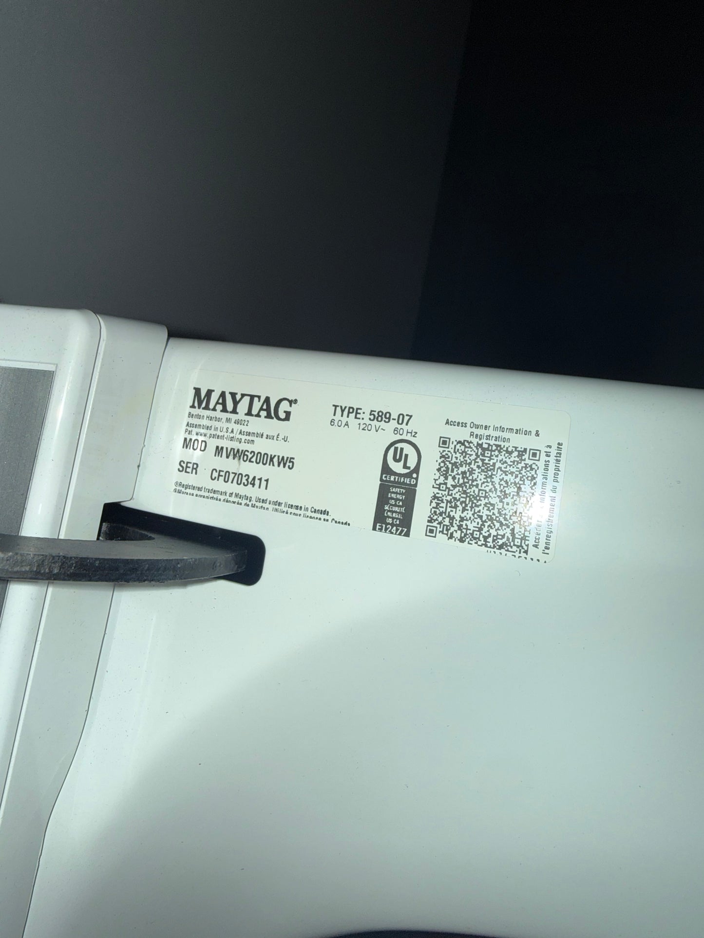 Maytag MVW6200KW5 4.8 cu ft Top Load Washer