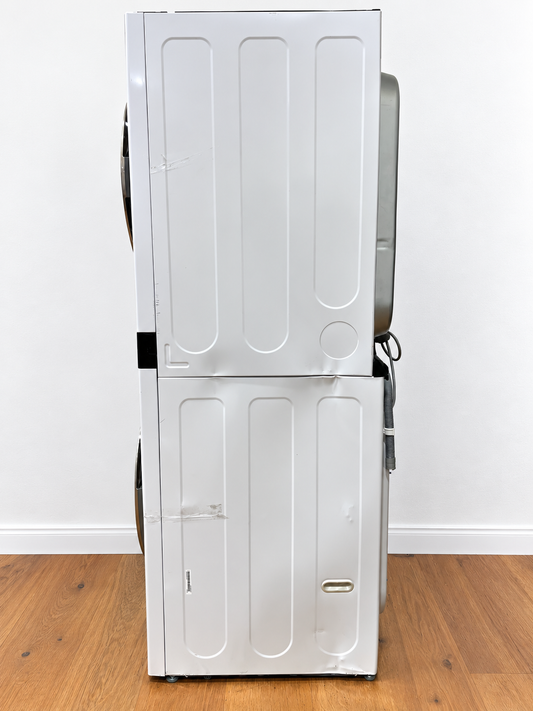 LG WKE100HWA WashTower side view with visible protective film strips