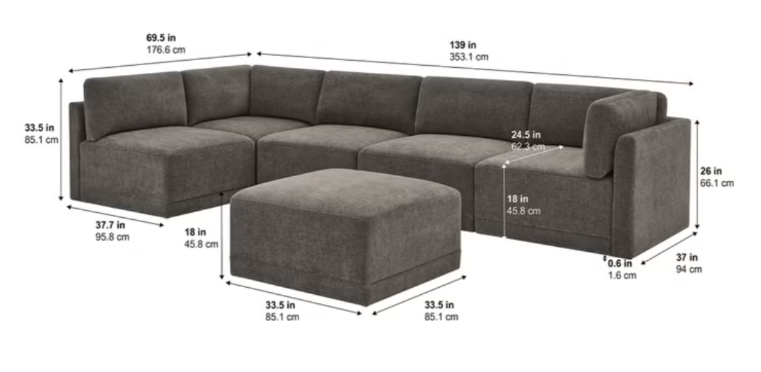 Thomasville Fallon Modular Sectional 6-Piece, No Cushions