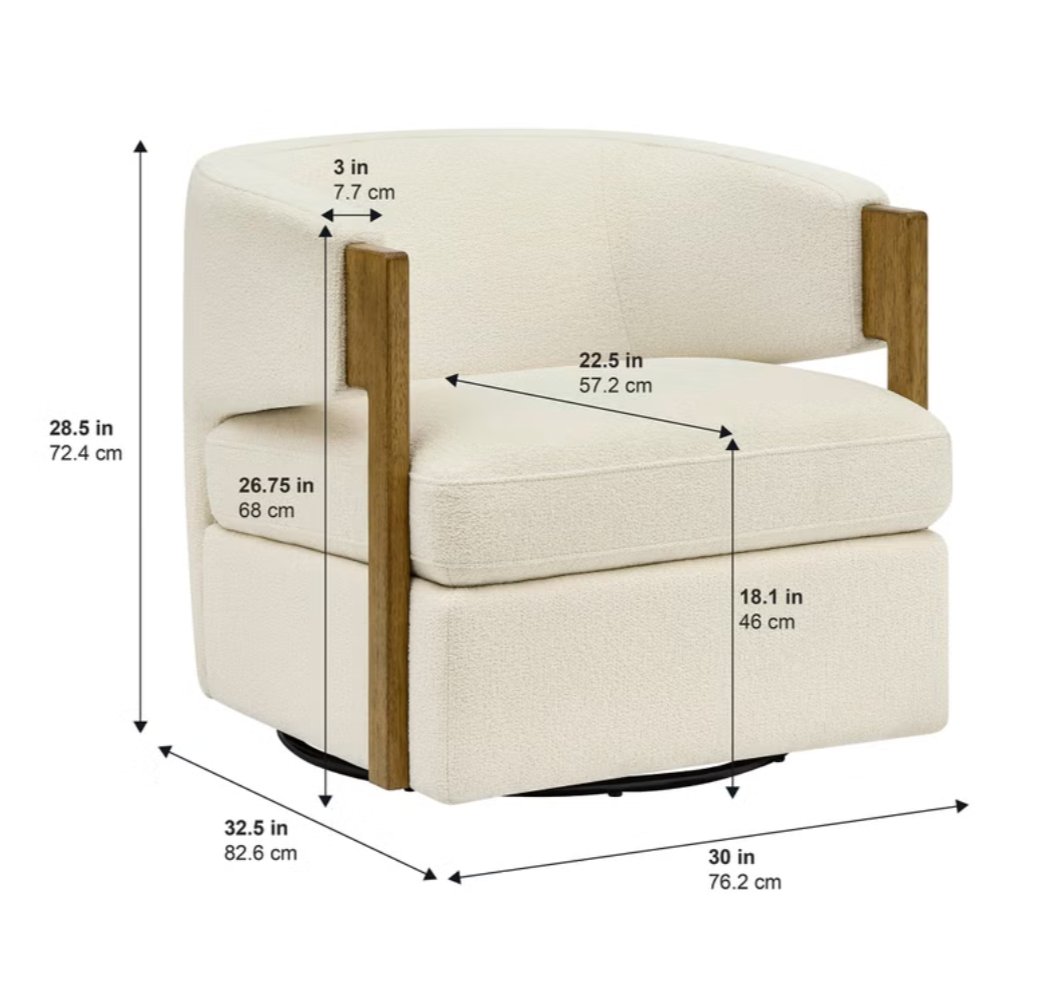 Henredon Wynn Fabric Swivel Chair with Wood Arms | New in Box