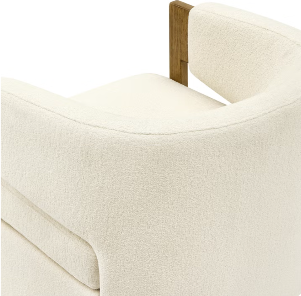 Henredon Wynn Fabric Swivel Chair with Wood Arms | New in Box