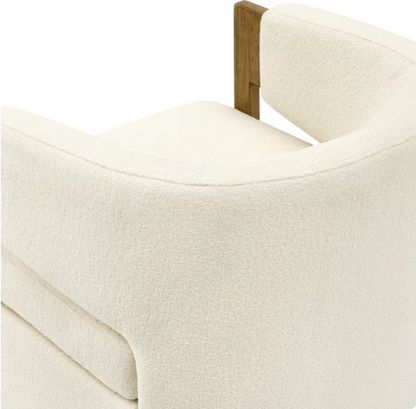Henredon Wynn Fabric Swivel Chair with Wood Arms | New in Box
