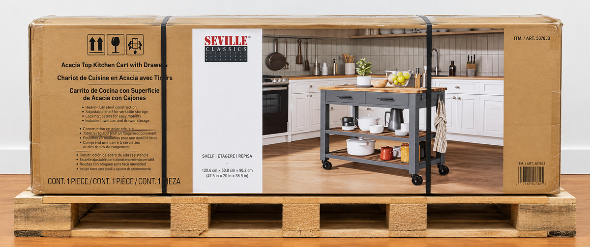 Seville Classics Kitchen Cart with Acacia Shelves
