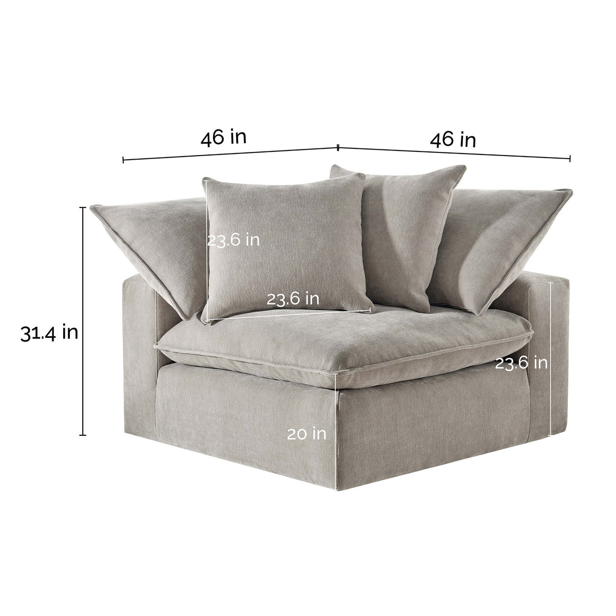 Aiden & Ivy Sereen Fabric Corner Chair dimension diagram
