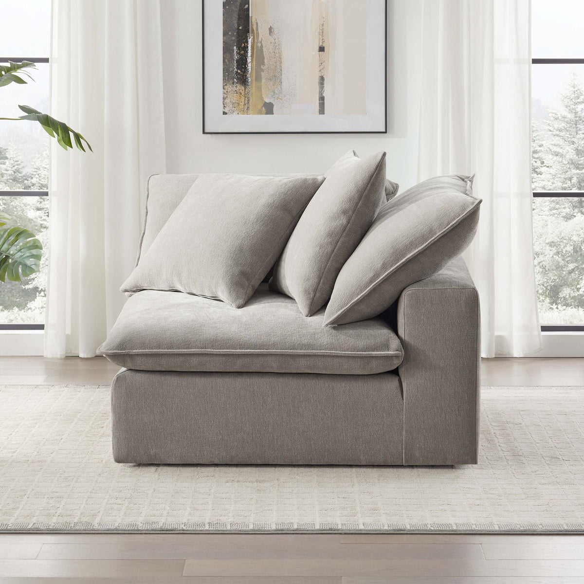 Aiden & Ivy Sereen Fabric Corner Chair in Taupe, front view