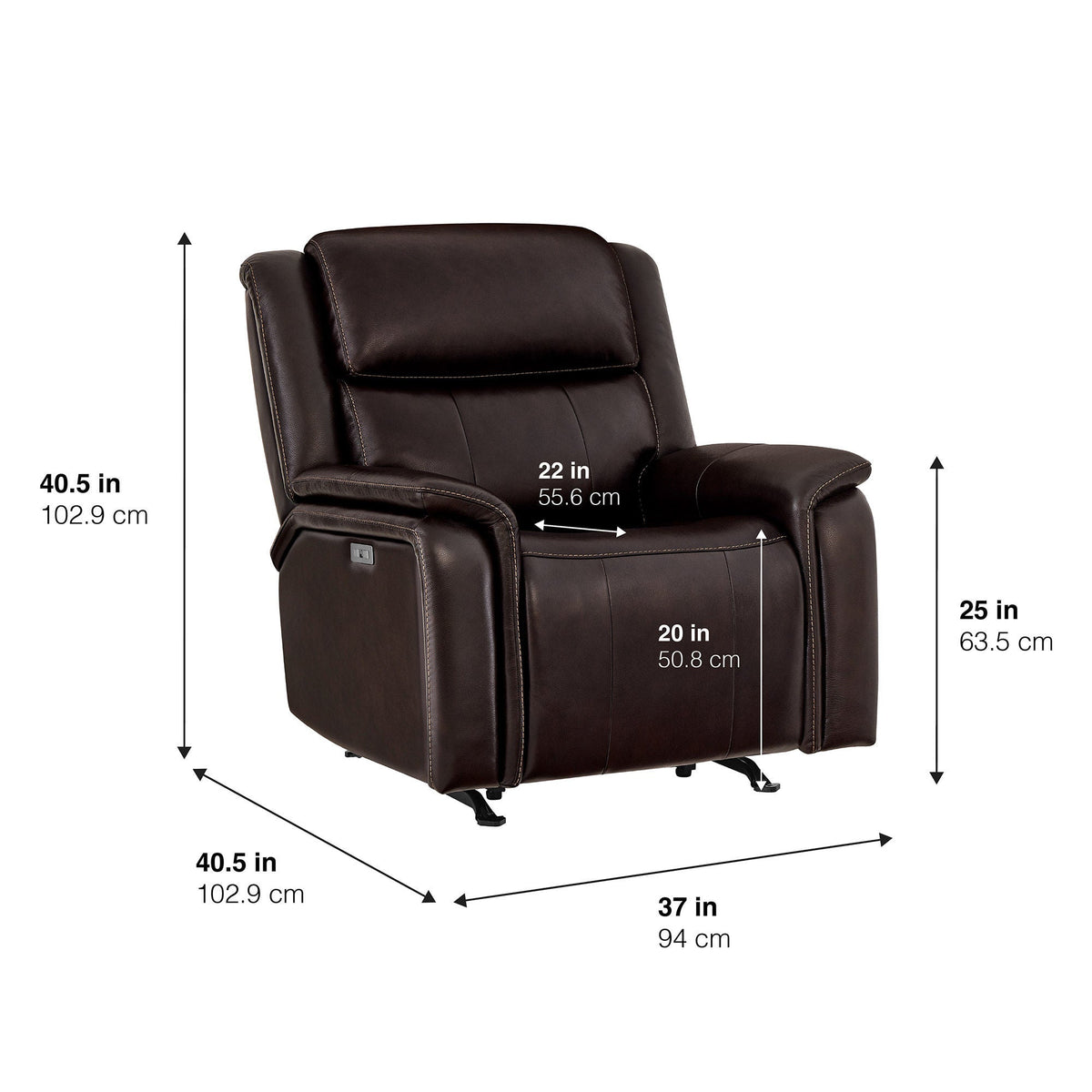 Barcalounger Bryson Power Recliner dimension diagram