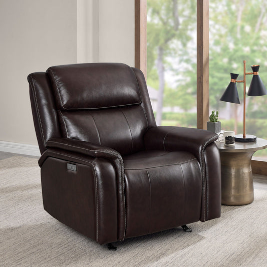 Barcalounger Bryson Power Recliner in living room setting, Brown leather