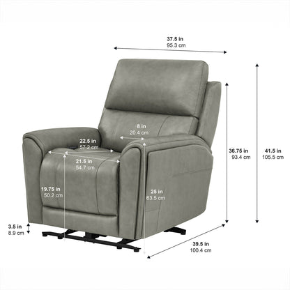 Barcalounger Hollis power recliner dimensions diagram showing 39.5 in width, 37.5 in depth and 41.5 in height