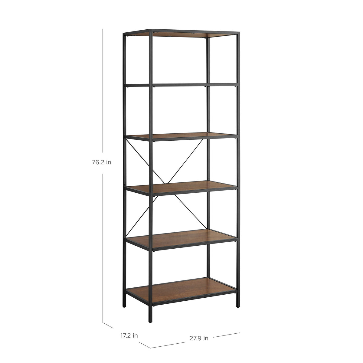 Pierson 76 inch bookcase dimensions diagram showing 76.2 in height, 27.9 in width and 17.2 in depth