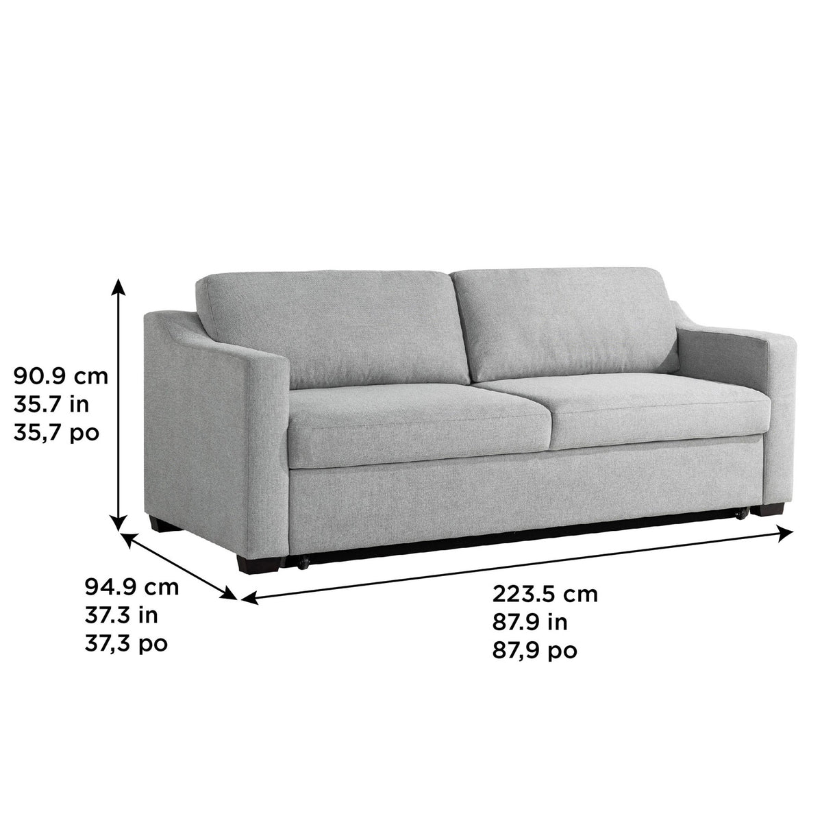 Coddle Aspen Convertible Sleeper Sofa dimension diagram