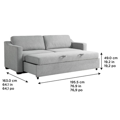 Coddle Aspen Convertible Sleeper Sofa pulled out as queen bed with dimensions