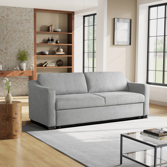 Coddle Aspen Convertible Sleeper Sofa in living room, Light Gray