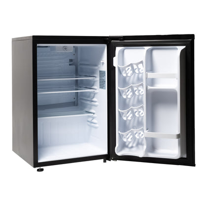Empty interior of the refrigerator showing adjustable glass shelves and door bottle storage
