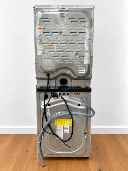 Electrolux/Frigidaire ELTE7300AW Laundry Tower rear panel showing power cord, water hoses, and vent