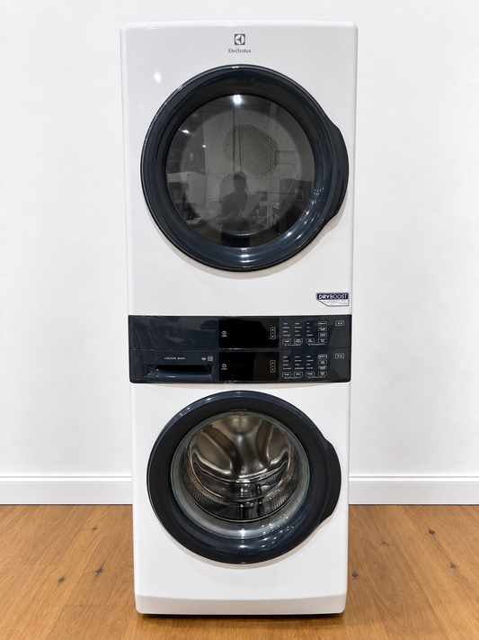 Electrolux/Frigidaire ELTE7300AW Laundry Tower White front view, dryer on top and washer on bottom