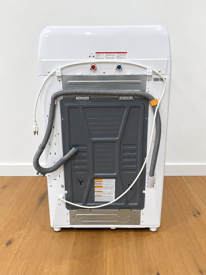Frigidaire FLVW7000AW rear panel showing water supply hoses and power cord