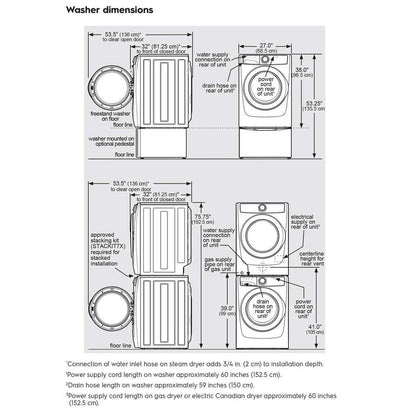 Frigidaire ELFW7626BW washer dimension diagram