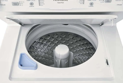 Frigidaire FLCE7522AW Electric Laundry Center white, top-load washer lid open