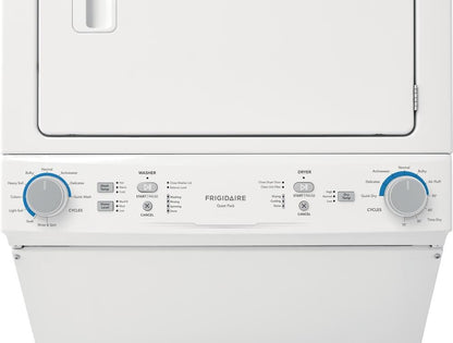 Frigidaire FLCE7522AW Electric Laundry Center control panel with dial controls, close-up