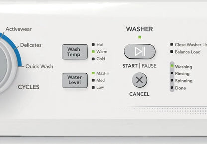 Frigidaire FLCE7522AW Electric Laundry Center washer control buttons, close-up