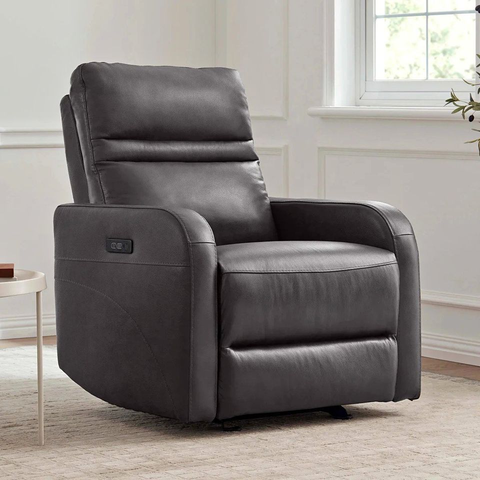 Gilman Creek Aldryn Leather Power Recliner in Dark Gray, angled view