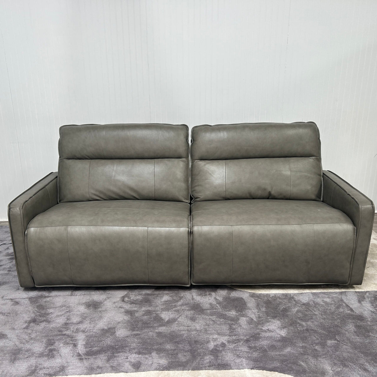 Henredon Keira Leather Power Reclining Sofa in Gray, front view