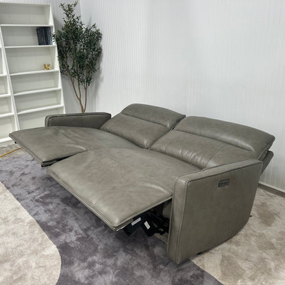Henredon Keira Leather Power Reclining Sofa reclined in zero-gravity position with headrests raised