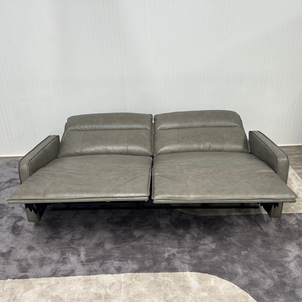 Henredon Keira Leather Power Reclining Sofa fully reclined, front view