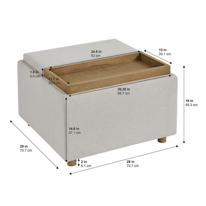Henredon Sona Fabric Storage Ottoman dimension diagram