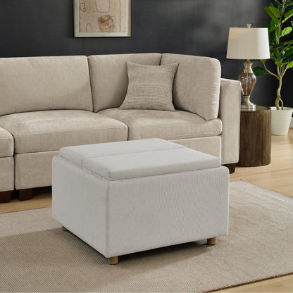 Henredon Sona Fabric Storage Ottoman in living room setting, Cream
