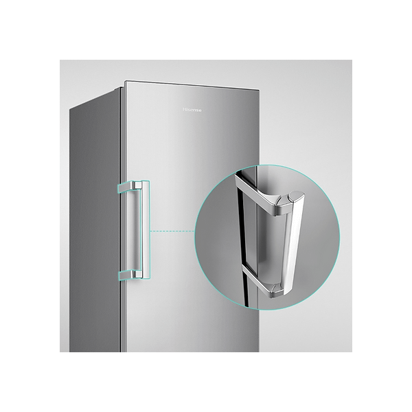 Hisense HFU101N1AVE upright freezer door handle detail