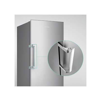 Hisense HFU101N1AVE upright freezer door handle detail