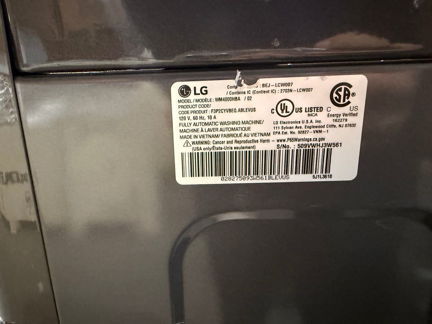 LG WM4000HBA 4.5 cu ft Front Load Washer