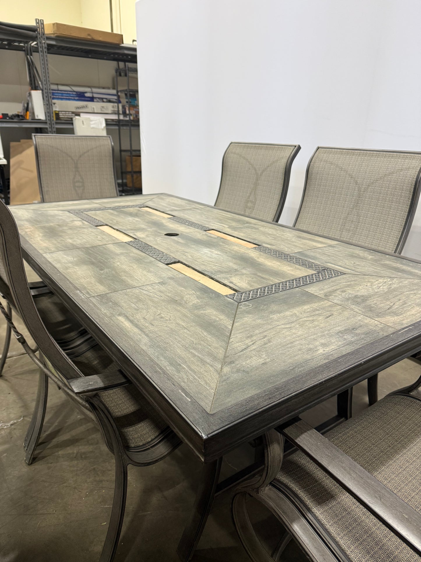 Agio Campbell 7-Piece Sling Patio Dining Set | Missing Tile Pieces
