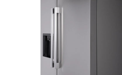 LG LS27T3230S side-by-side refrigerator, ice and water dispenser and handle detail