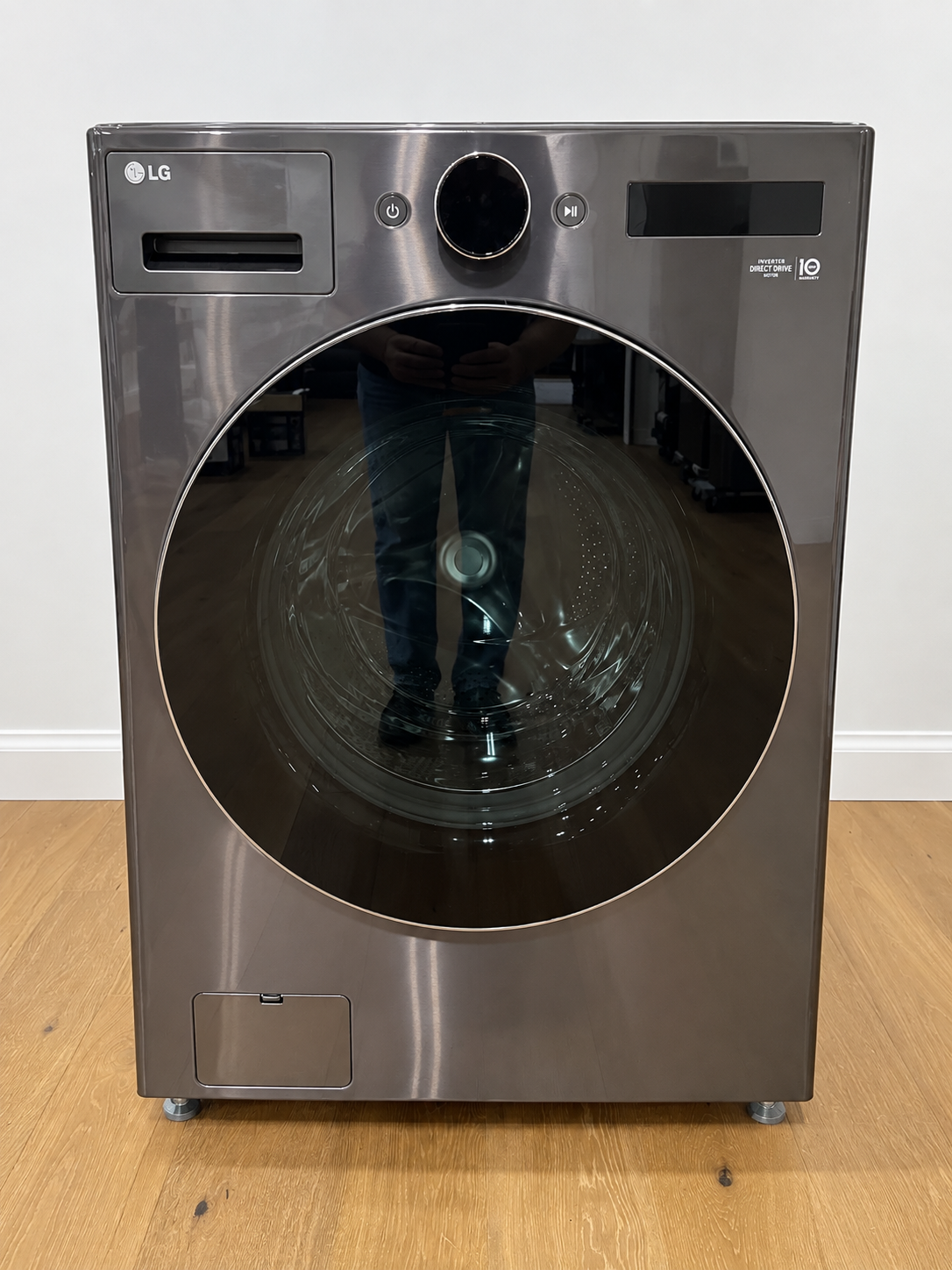 Actual unit for sale, front view, closed door, Black Steel finish