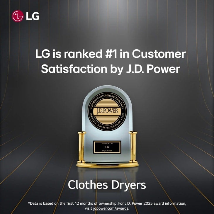 LG front load dryer chart comparing DLGX5801, DLGX6501, and DLGX6701 models, confirming the 7.4 cu ft capacity and LCD display