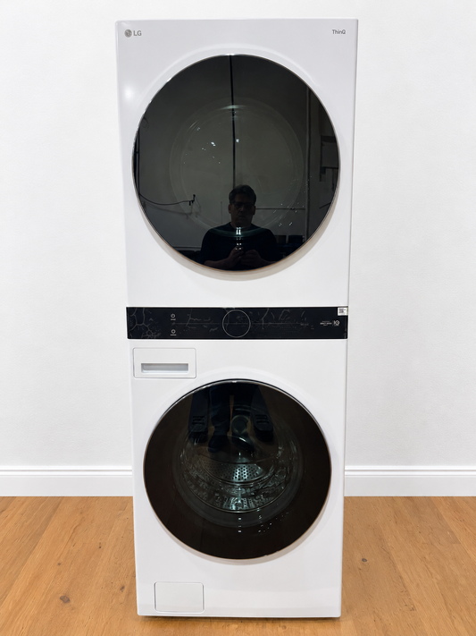 LG WKGX201HWA WashTower White front view, dryer on top and washer on bottom