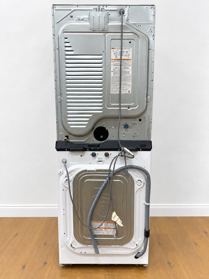 LG WKGX201HWA WashTower rear panel showing gas valve connection and vent