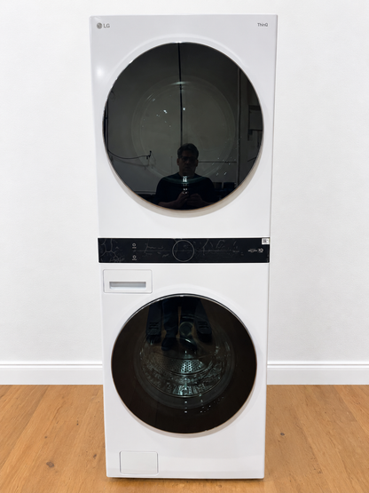 LG WKGX201HWA WashTower White front view, dryer on top and washer on bottom