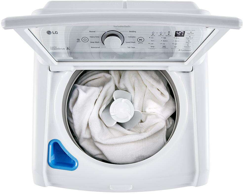 LG WT7005CW manufacturer stock photo, drum loaded with towels