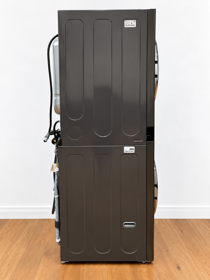 LG WKEX200HBA WashTower rear view showing power cord and hoses
