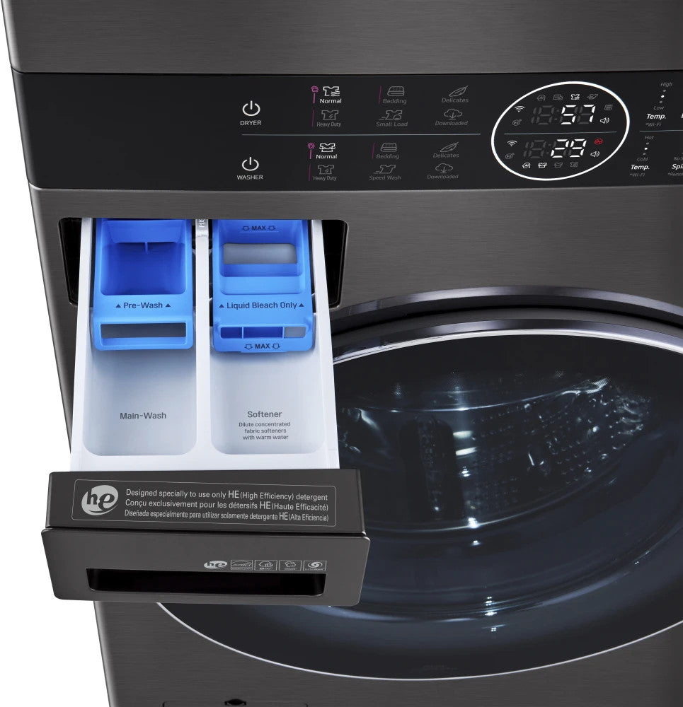 LG WKEX200HBA WashTower detergent dispenser and control panel closeup