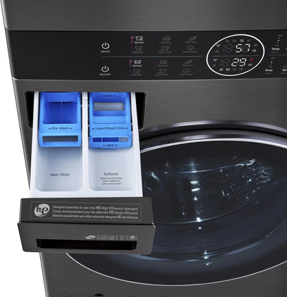 LG WKEX200HBA WashTower detergent dispenser and control panel closeup