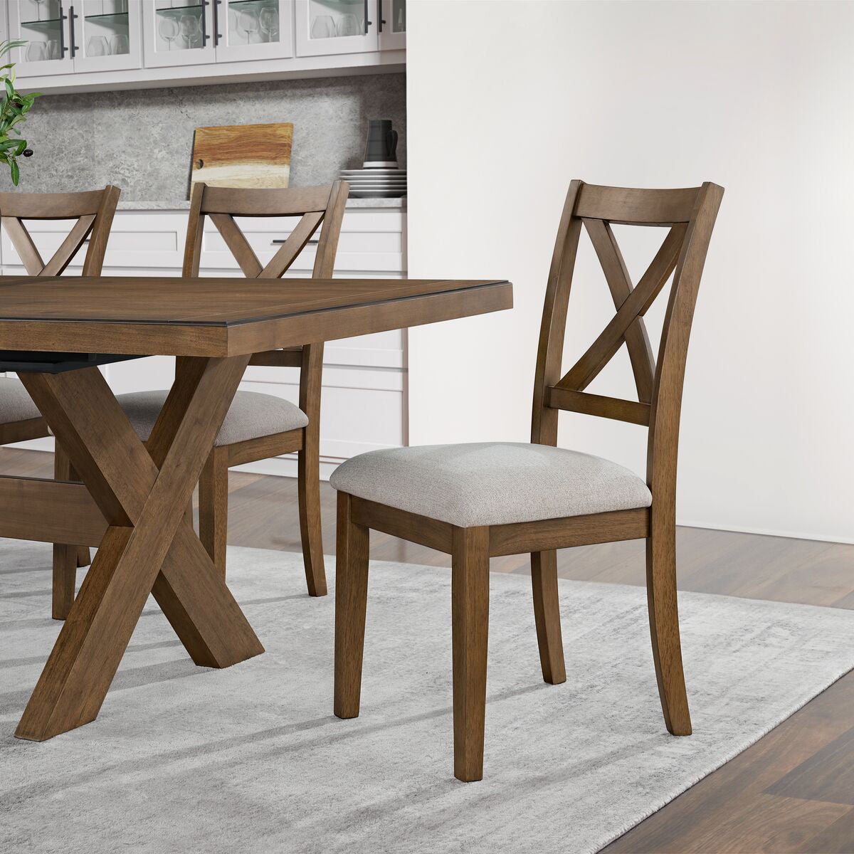 Lathan Upholstered Dining Chair at dining table in kitchen setting