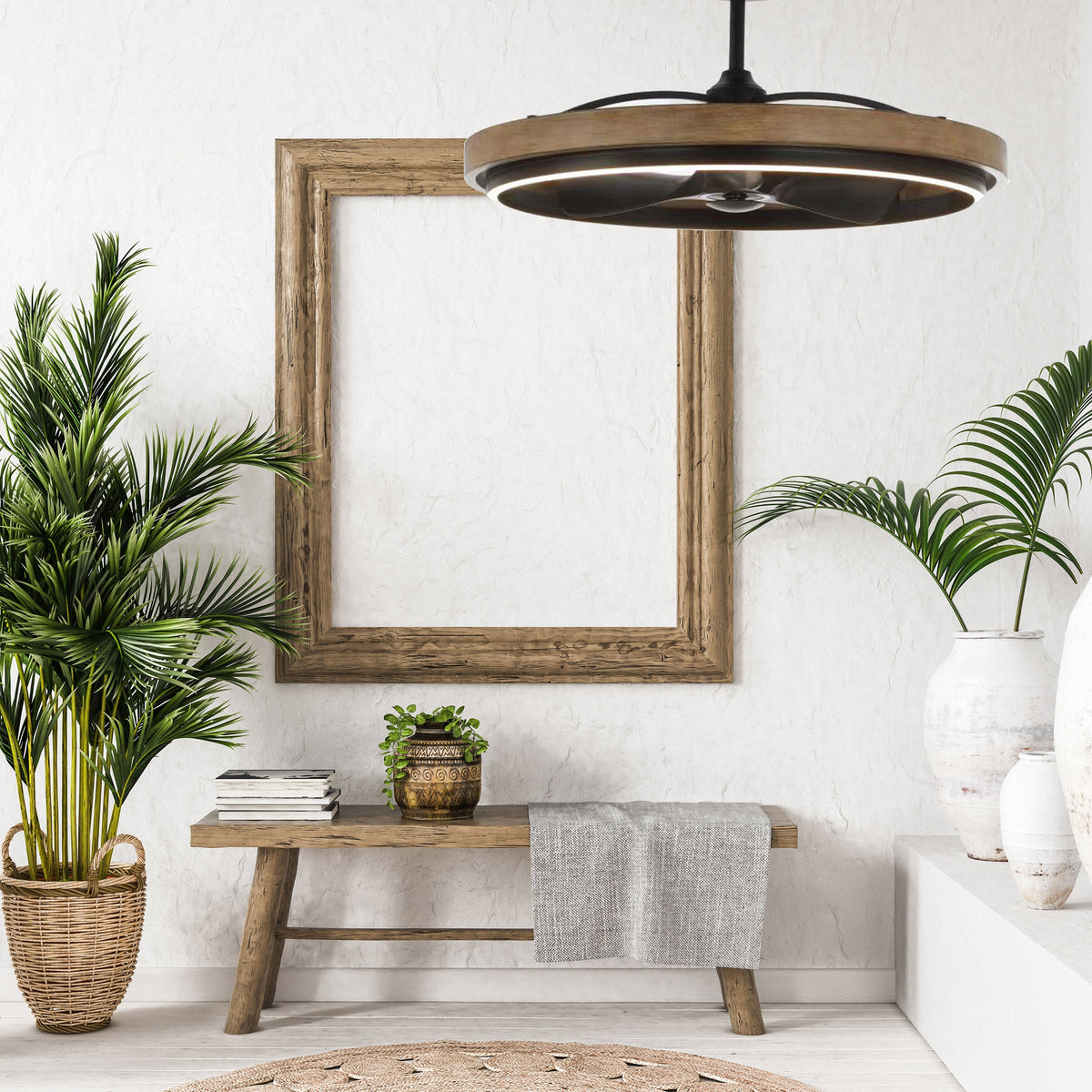 Maxim Homestead Fandelight installed in a modern farmhouse entryway