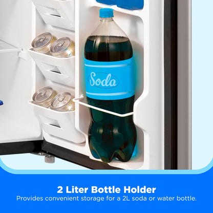 Close-up of the door's 2-liter bottle holder with a soda bottle in place