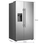 Mora MRS290T5FSD side-by-side refrigerator front view with dimensions