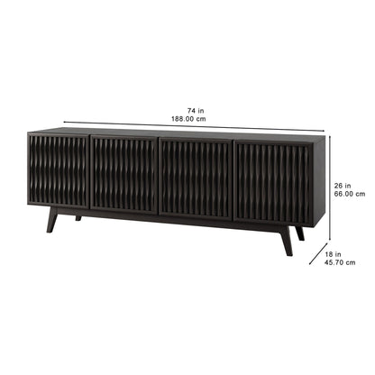 Del Rey Oaks accent console dimensions diagram showing 74 in width, 18 in depth and 26 in height