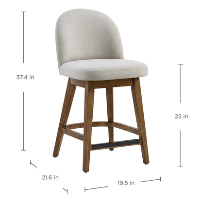 Ophelia counter stool dimensions diagram showing 37.4 in height, 25 in seat height, 19.5 in width and 21.6 in depth